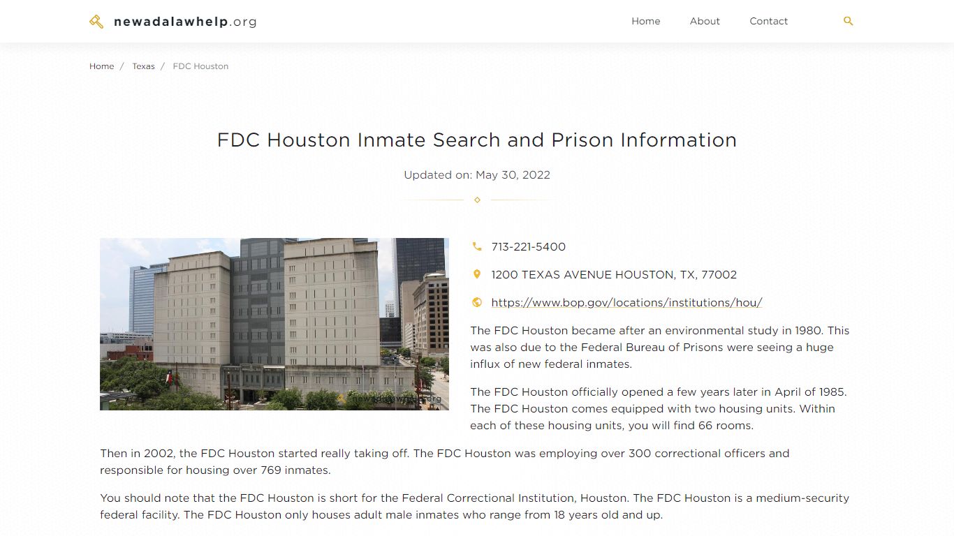 FDC Houston Inmate Search, Visitation, Phone no. & Mailing ...