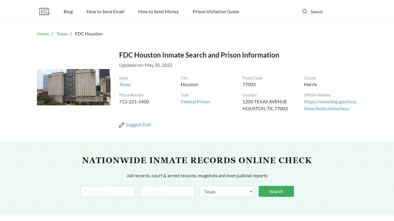 FDC Houston Inmate Search, Visitation, Phone no. & Mailing ...